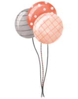 Composition pink striped balloon. Girl's birthday. Hand drawn cartoon illustration on isolated background png