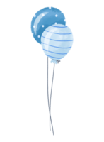 Two airy blue balloons. Hand drawn cartoon illustration on isolated background png