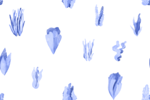 sömlös mönster med blå alger. hand dragen vattenfärg illustration av de under vattnet värld på ett isolerat bakgrund. tång och koraller. idealisk för skriva ut och design. bakgrund png