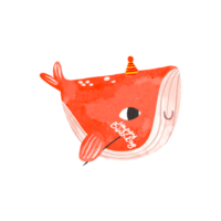 Rosa Wal im ein festlich Deckel. Fisch feiert seine Geburtstag. tief unter Wasser. Ozeanien. Kinder- Hand gezeichnet Karikatur Illustration auf isoliert Hintergrund png