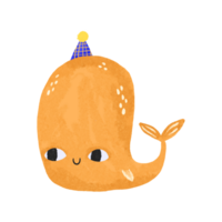 submarino mundo. niño dibujo de un ballena en un fiesta sombrero celebrando un cumpleaños. profundo submarino. Oceanía. para niños mano dibujado dibujos animados ilustración en aislado antecedentes png