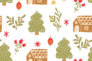 Seamless Christmas pattern with gingerbread and fir trees. Winter holidays. New Year background. Ideal for background. Christmas design png