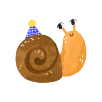 unterseeisch Welt. Kinder- Zeichnung von ein heiter Schnecke im ein festlich Deckel feiern ein Geburtstag. tief unter Wasser. Ozeanien. Kinder- Hand gezeichnet Karikatur Illustration auf isoliert Hintergrund png