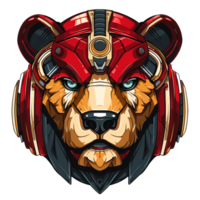 bear head cartoon mascot wearing a robot helmet png