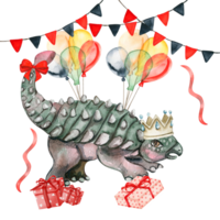 acuarela mano dibujado tropical linda dinosaurios cumpleaños composición. png