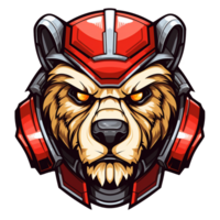 bear head cartoon mascot wearing a robot helmet png