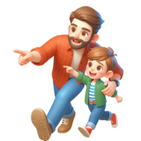 contento Il padre di giorno 3d illustrazione di padre e figlio personaggio su trasparente sfondo. padre e figlio avendo divertimento , 3d cartone animato personaggio png