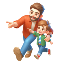 glücklich Vaters Tag 3d Illustration von Vater und Sohn Charakter auf transparent Hintergrund. Vater und Sohn haben Spaß , 3d Karikatur Charakter png