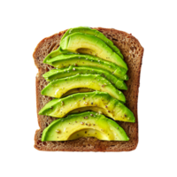 A slice of bread topped with avocado slices isolated on transparent background png