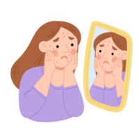 Woman with acne cartoon illustration png