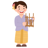 menina jogando musical instrumento Angklung desenho animado ilustração png