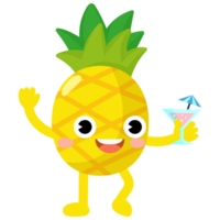 pineapple drinking cocktails, orange juice, coconut water, Funny pineapple hello summer png