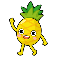 divertente ananas cartone animato con braccia e gambe. frutta carino png
