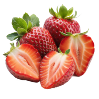 Fresh Ripe Strawberries on Transparent Background With One Halved Berry png