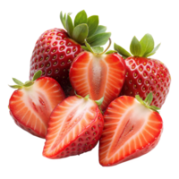 frisch reif Erdbeeren mit saftig Hälften auf ein transparent Hintergrund png