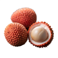 Close-Up of Fresh Lychee Fruits, One Peeled, on Transparent Background png