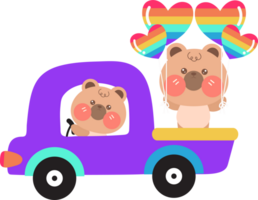 Cartoon teddy bear driving car . png