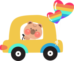 Cartoon teddy bear driving car . png