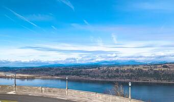 View of the Columbia River from the road to Multnomah Falls in Oregon, USA photo