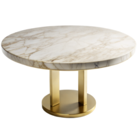 élégant rond marbre Haut table avec d'or base sur transparent Contexte png