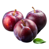 Fresh Plums With Dew Drops and Green Leaf Isolated on Transparent Background png