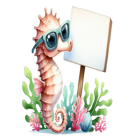 Seahorse holding a white sign png