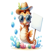 Seahorse holding a white sign png