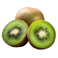 Fresco kiwi Fruta rebanado en medio revelador jugoso verde carne en contra transparente antecedentes png