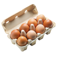 abierto caja de cartón de marrón huevos en un transparente fondo, estudio ajuste png