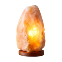 Glowing Himalayan Salt Lamp on Wooden Base Against Transparent Background png