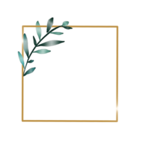 Gold Square Frame with Green and Blue Leaves on a Transparent Background png