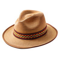 Elegant Straw Fedora Hat With Colorful Ribbon Detail Isolated on Transparent Background png