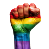 élevé poing peint avec arc en ciel couleurs symbolisant lgbtq fierté et force png