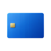 de cerca de un azul crédito tarjeta con chip aislado en transparente antecedentes png