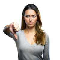 Young Woman in Casual Clothing Giving a Thumbs Down Gesture png