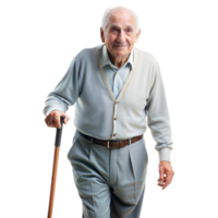 Elderly Man With a Cane Smiling While Standing Against a Transparent Background png