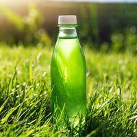 Pure fresh water in bottle, nature background, healthy life concept photo