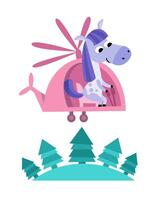 Cute horse on helicopter on white background. Cartoon character. Transport and animals. illustration. vector