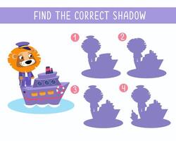 Find the right shadow. Puzzle Game for children. Cute animal on white background. Transport and animals. illustration. vector