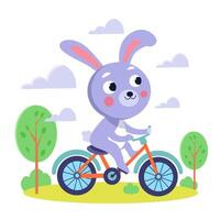 Cute stylised flat bunny on bicycle. illustration. vector
