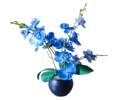 blue flowers photo in a vase on a transparent background, a photo of blue flowers in a blue vase in white background, png