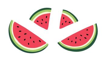 Set of Watermelon Slices. Flat Style Illustration. Doodle Isolated Objects on White Background vector