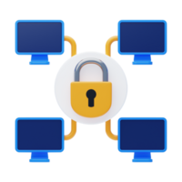 Network Security 3D Icon. computer with security shield symbol png