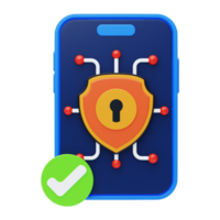 mobil säkerhet 3d ikon. mobil enhet säkerhet 3d ikon png
