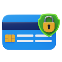 Safe card payment 3d icon. 3D shield protection icon with debit card for payment png