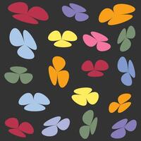 The background illustration has a multi-colored flower pattern, a black background vector