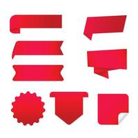 Red banner sticker, blank clipart set vector