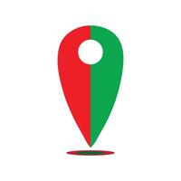 Red and green map pointer, A red pin with a white dot on it has a GPS location icon vector