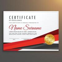 clean modern certificate of excellence design with red ribbon strip vector