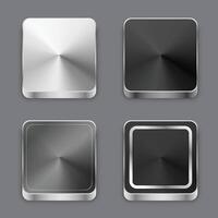 realistic 3d brushed metal buttons or icons set vector